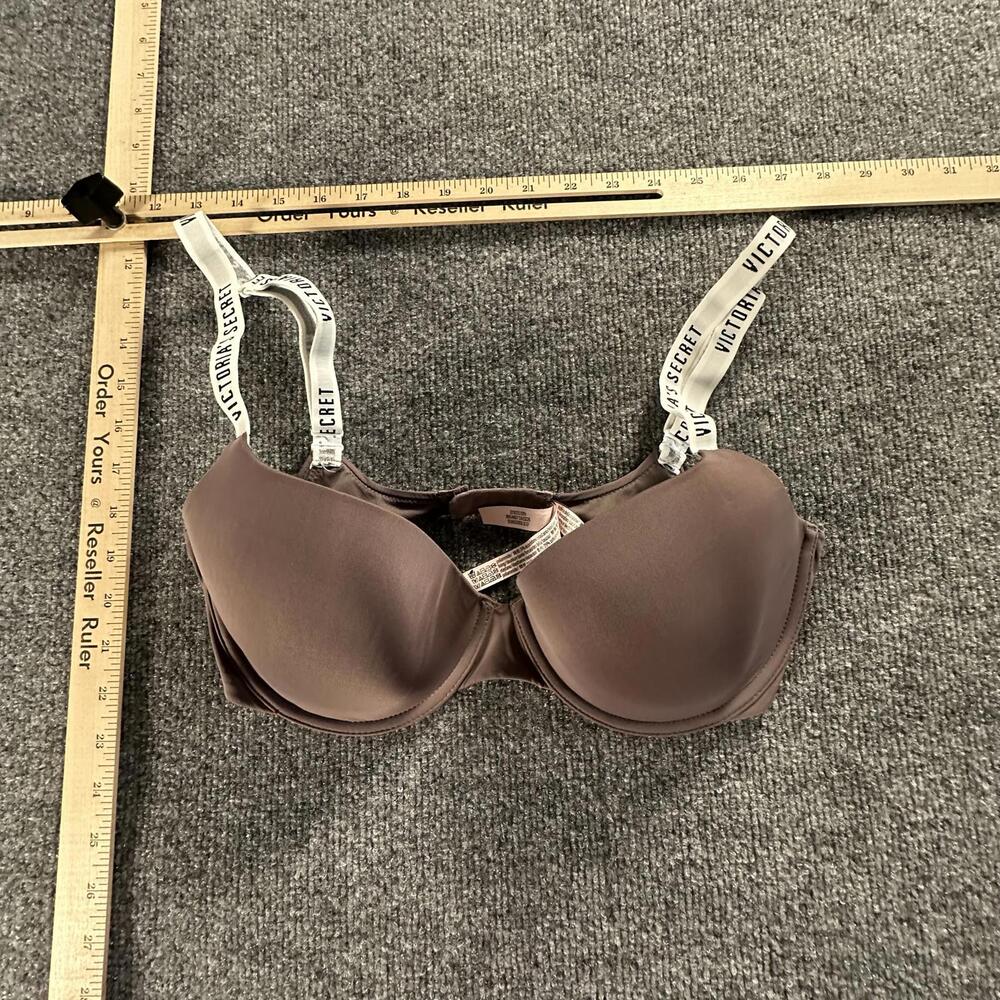 Victoria's Secret T-Shirt Lightly Lined Scoop Demi Bra Logo Strap Brown 34DD 532